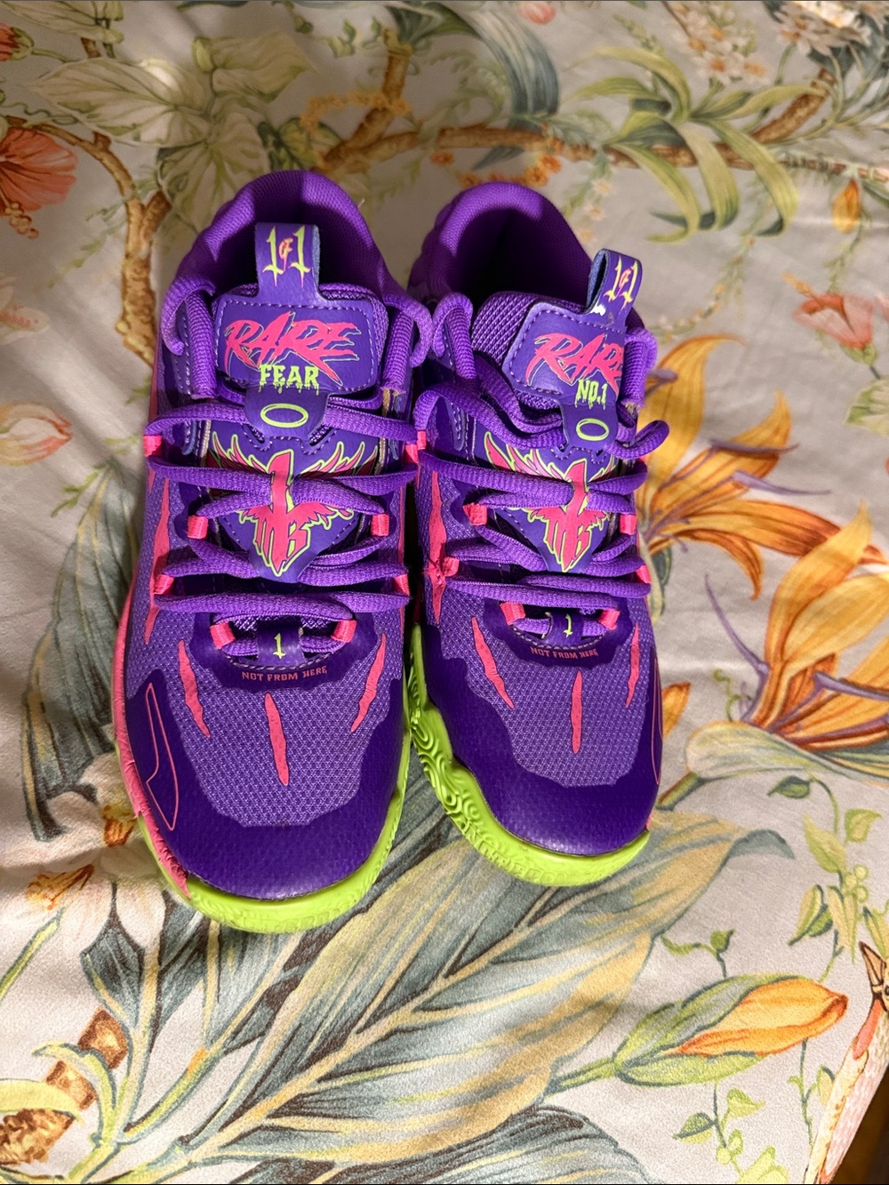 Puma Kids Purple Neon Green and Pink Rave Fear Sneakers